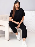 Dámská bavlněná souprava tričko s krátkým rukávem a teplákové kalhoty černý