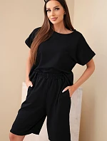 Dámský bavlněný komplet triko s krátkým rukávem a šortky s gumou v pase černá