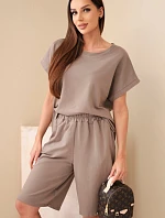 Dámský bavlněný komplet tričko s krátkým rukávem a šortky s gumou v pase fango