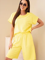 Dámská bavlněná souprava tričko s krátkým rukávem a šortky s elastickým pasem žlutá