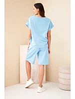 Dámský bavlněný komplet halenka s krátkým rukávem a kraťasy s gumou v pase modrá