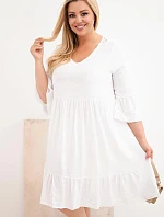 Dámské šaty Plus Size z viskózy s ažurovým zdobením bílá