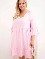 Dámské šaty Plus Size z viskózy s ažurovým zdobením bonbónově růžová