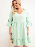 Dámské šaty Plus Size z viskózy s ažurovým zdobením tmavě mentolová