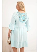 Viskózové dámské šaty Plus Size s ažurovým zdobením mentolová