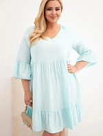 Viskózové dámské šaty Plus Size s ažurovým zdobením mentolová
