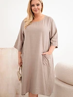 Dámské šaty plus size z viskózy s kapsami a krátkým rukávem fango