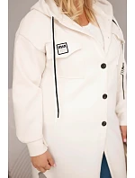Dámský kabát Plus Size s kapucí model 22136539 na knoflíky světle béžový - K-Fashion
