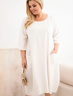 Dámské šaty Plus Size viskózové s kapsami a krátkým rukávem béžová