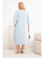 Dámské šaty Plus Size z viskózy s kapsami krátký rukáv modrá