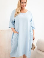 Dámské šaty Plus Size z viskózy s kapsami krátký rukáv modrá