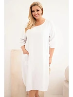 Dámské šaty Plus Size viskózové s kapsami krátký rukáv bílá