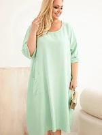 Dámské šaty Plus Size viskózové s kapsami krátkým rukávem tmavě mátová