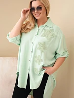 Dámská košile Plus Size z viskózy s květinovým vyšíváním tmavě mátová
