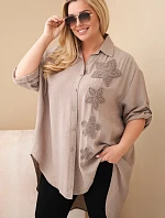 Dámská košile Plus Size z viskózy s květinovou výšivkou fango