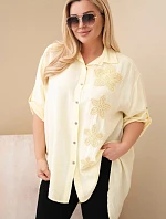 Dámská košile Plus Size z viskózy s květinovou výšivkou žlutá