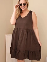 Dámské viskózové šaty Plus Size s krajkou bez rukávů hnědá