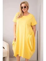 Dámské šaty Plus Size bavlněné s kapsami žlutá