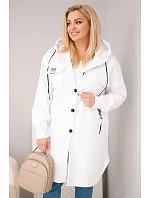 Dámský kabát Plus Size s kapucí model 22136653 na knoflíky bílý - K-Fashion