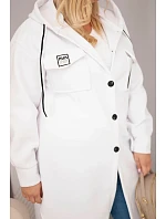 Dámský kabát Plus Size s kapucí model 22136653 na knoflíky bílý - K-Fashion