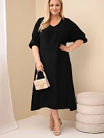 Dámské šaty plus size z bavlněného mušelínu s výstřihem do V černá