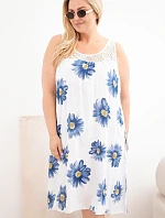 Dámské šaty Plus Size z viskózy s květinovým vzorem a krajkovým výstřihem bílé