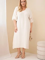 Dámské šaty Plus Size z bavlněného mušelínu s výstřihem do V béžová
