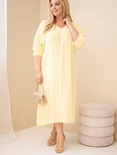 Dámské šaty plus size bavlněné mušelínové s výstřihem do V žlutá