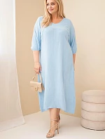 Dámské šaty Plus Size bavlněné mušelínové s výstřihem do V modré
