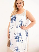 Dámské šaty Plus Size z viskózy s květinovým vzorem a krajkovým vrškem bílá