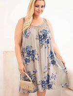 Dámské plus size viskózové šaty s květinovým vzorem a krajkovým vrškem fango