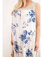 Dámské šaty Plus Size z viskózy s květinovým vzorem a krajkovým vrškem béžová
