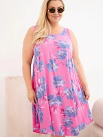 Dámské šaty Plus Size z viskózy s květinovým vzorem na ramínkách růžové