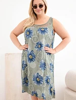 Dámské viskózové šaty Plus Size s květinovým vzorem a krajkovým výstřihem khaki