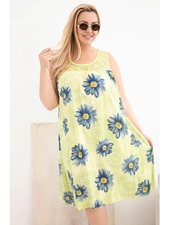 Dámské šaty Plus Size z viskózy s květinovým vzorem a s krajkovým výstřihem světle zelená