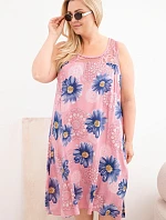 Dámské šaty Plus Size z viskózy s květinovým vzorem a krajkovým výstřihem tmavě růžová