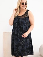 Dámské šaty Plus Size z viskózy s květinovým vzorem a krajkovým výstřihem černá