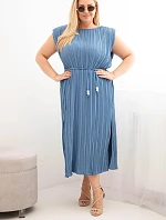 Dámské šaty Plus Size z viskózy, plisované, s vázáním džínové