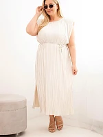 Dámské šaty Plus Size z viskózy, plisované, se zavazováním béžové