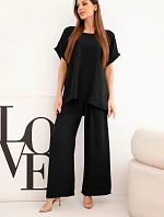Dámský komplet Plus Size halenka a kalhoty se širokou nohavicí černý
