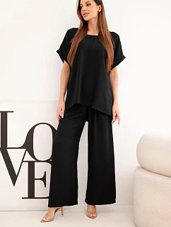 Dámský komplet Plus Size halenka a kalhoty se širokou nohavicí černý