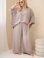 Dámský plus size viskózový komplet se širokými kalhotami a halenkou fango