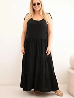 Dámské viskózové šaty na zavazovacích ramínkách černá