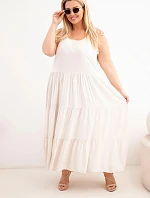 Dámské viskózové šaty na zavazovací ramínka béžová
