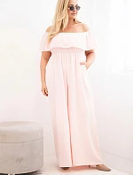 Dámský overal Plus Size s volánem a krátkým rukávem pudrově růžová