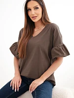 Dámská bavlněná halenka s výstřihem do V hnědá