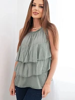Dámská bavlněná halenka španělského střihu s volány bez rukávů khaki