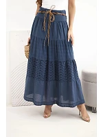 Dámská maxi bavlněná sukně s ažurovou výšivkou a elastickým pasem tmavě modrá Dámská maxi bavlněná sukně s ažurovou výšivkou a elastickým pasem tmavě modrá