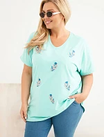 Dámská bavlněná halenka Plus Size s peříčky mátová
