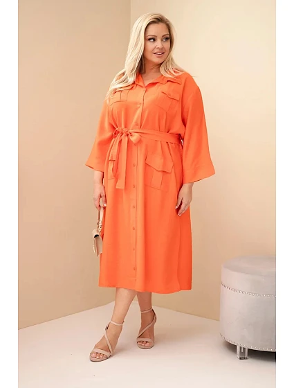 Dámské bavlněné košilové šaty Plus Size s páskem oranžová